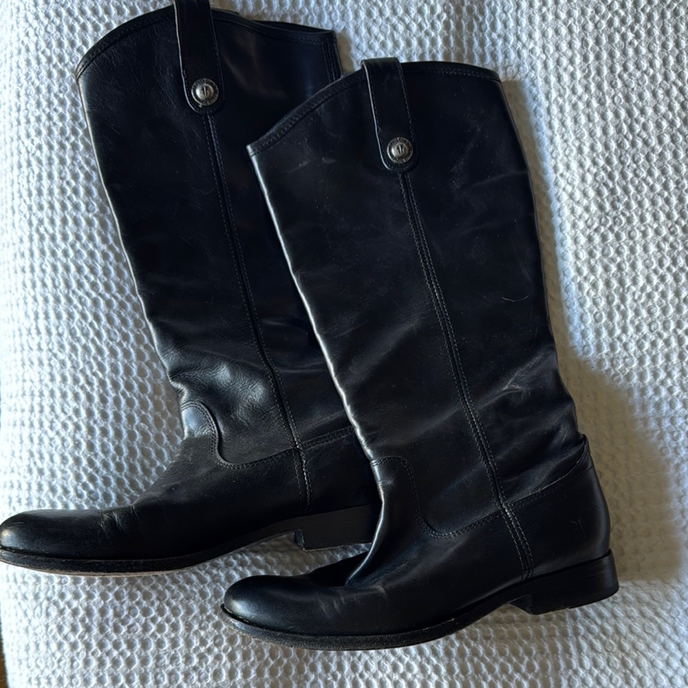 FRYE Melissa Button Black Leather Riding Boots